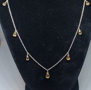 NWT, Citrine Station Necklace set in Platinum over Solid Sterling Silver
